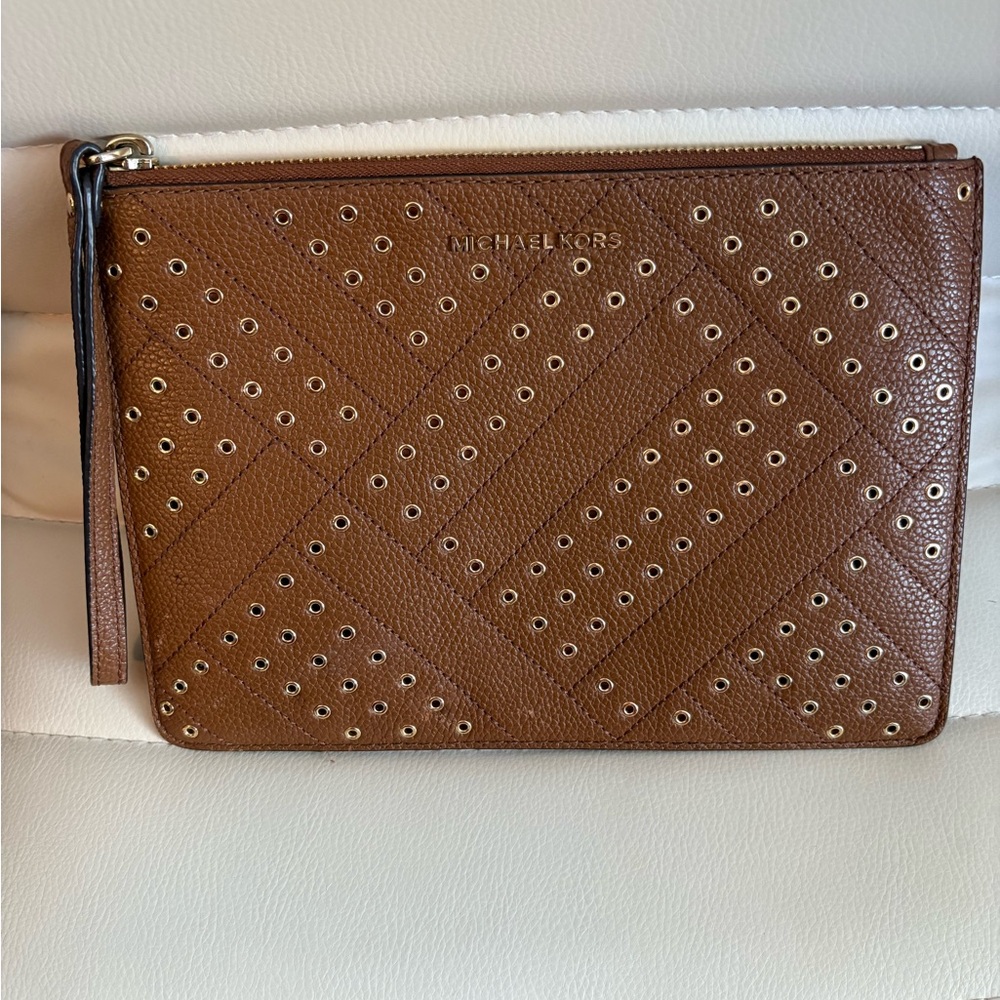 Michael Kors Tan Perforated Clutch